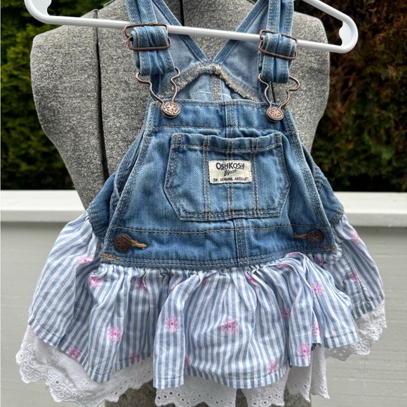 OshKosh B'gosh Striped Denim Skirt Overalls size 6 months - Picture 1 of 2